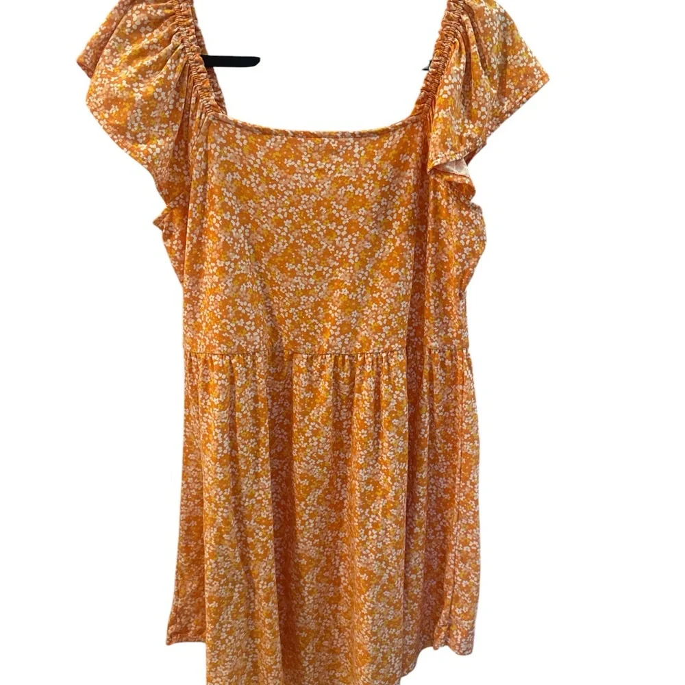 No Boundaries Orange Floral Ruffle Sleeve Peasant Top - Picture 2 of 6
